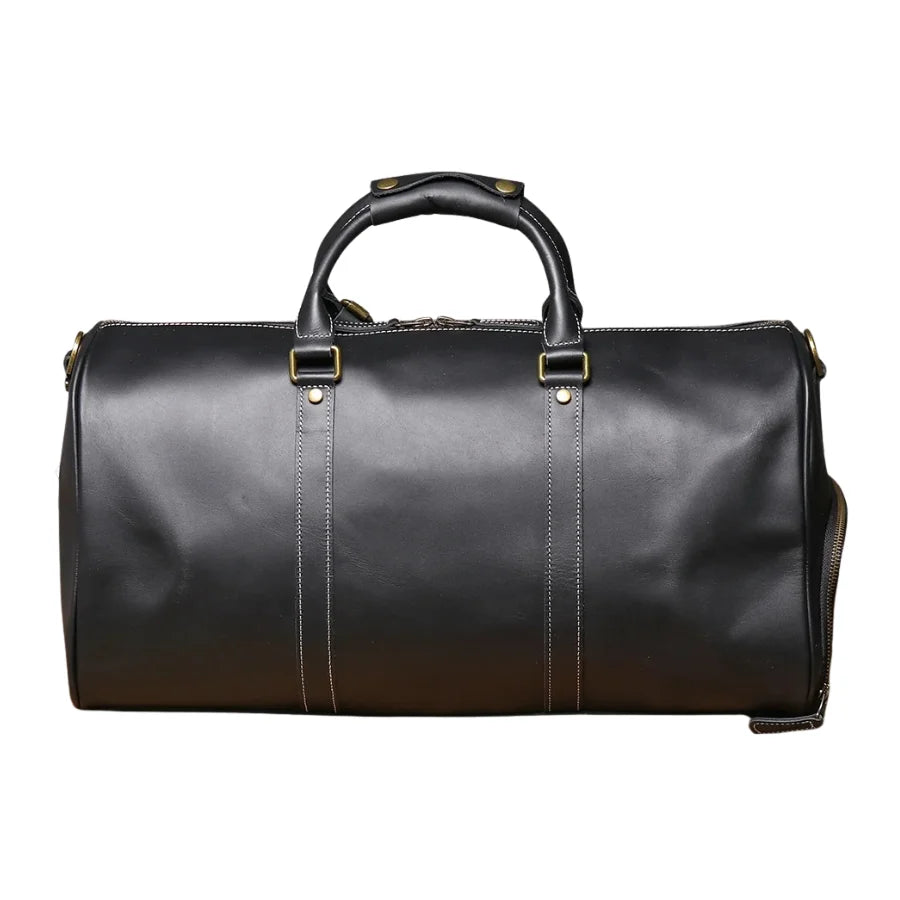 Men’s Leather Travel Duffle Bag – Vintage Weekender with Shoe Compartment