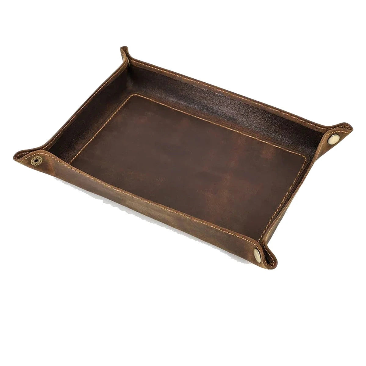 Foldable Leather Valet Tray - Catchall for Keys Watch & Wallet