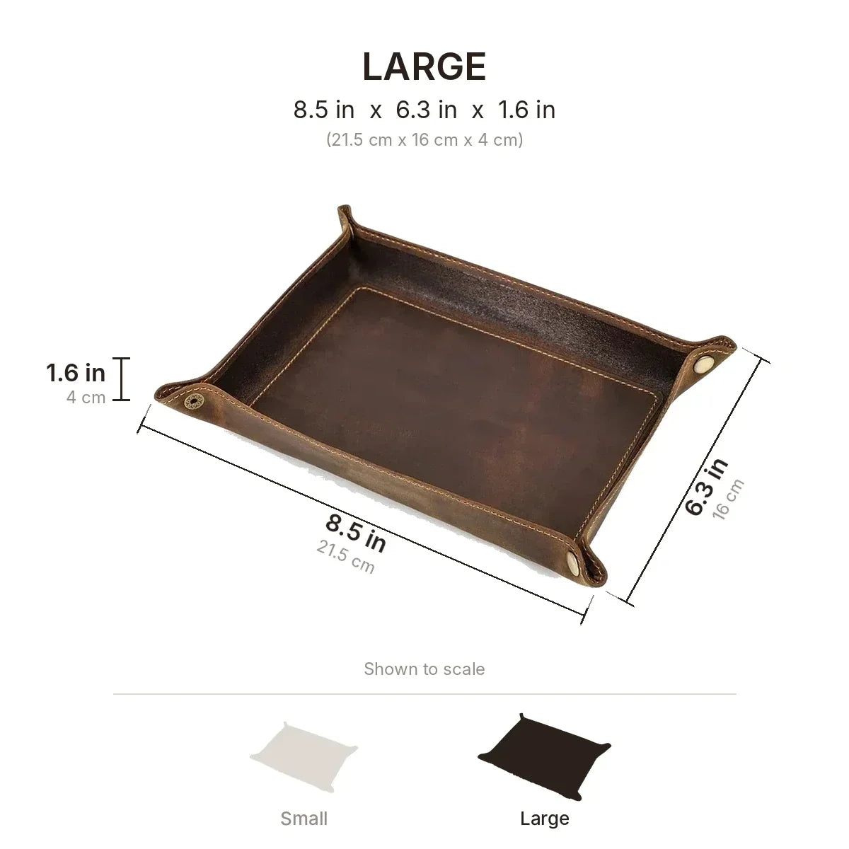 Foldable Leather Valet Tray - Catchall for Keys Watch & Wallet - Large (8.5 x 6.3 in)