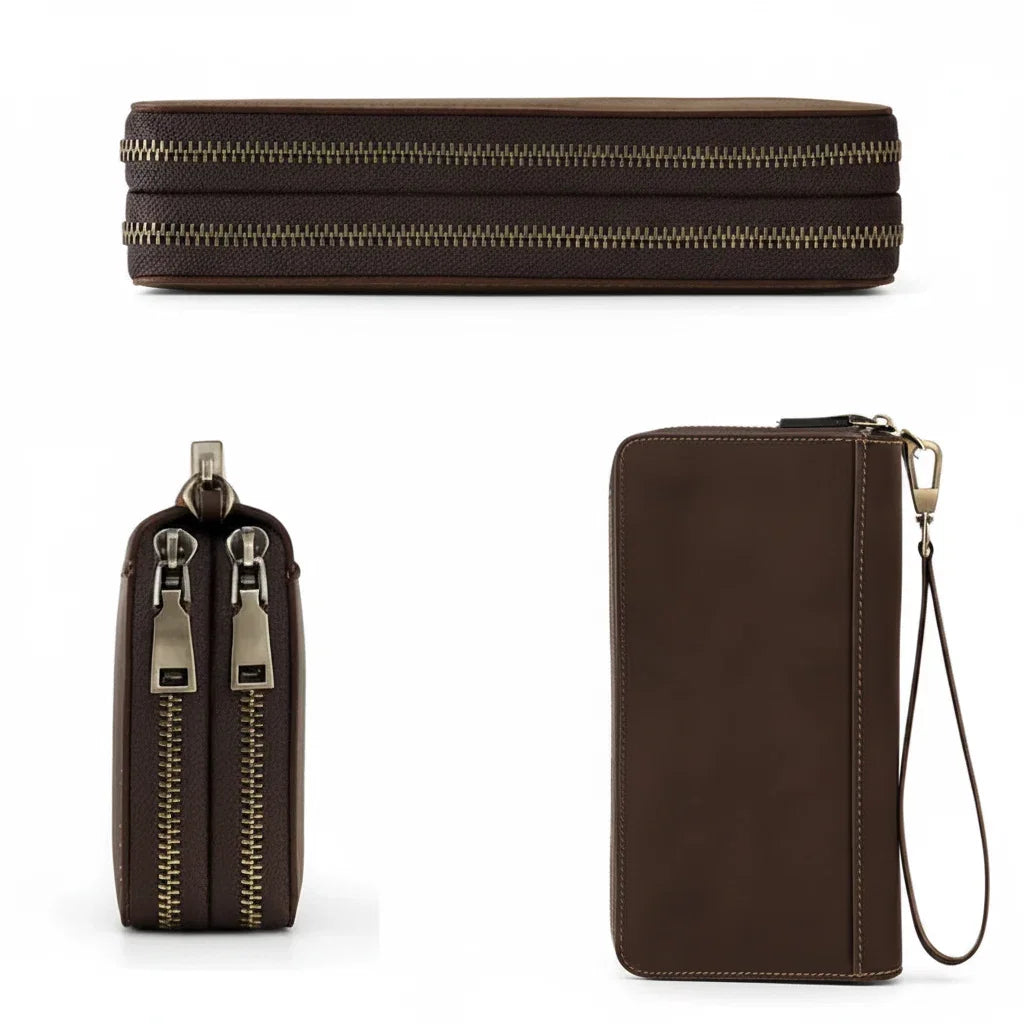 Men’s Leather Wallet - Zip-Around Wristlet with Phone Pocket