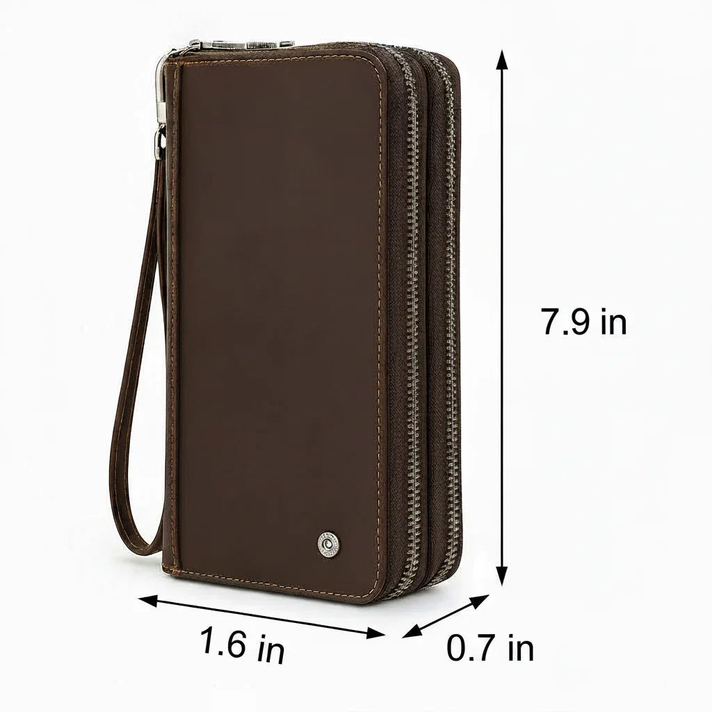 Men’s Leather Wallet - Zip-Around Wristlet with Phone Pocket