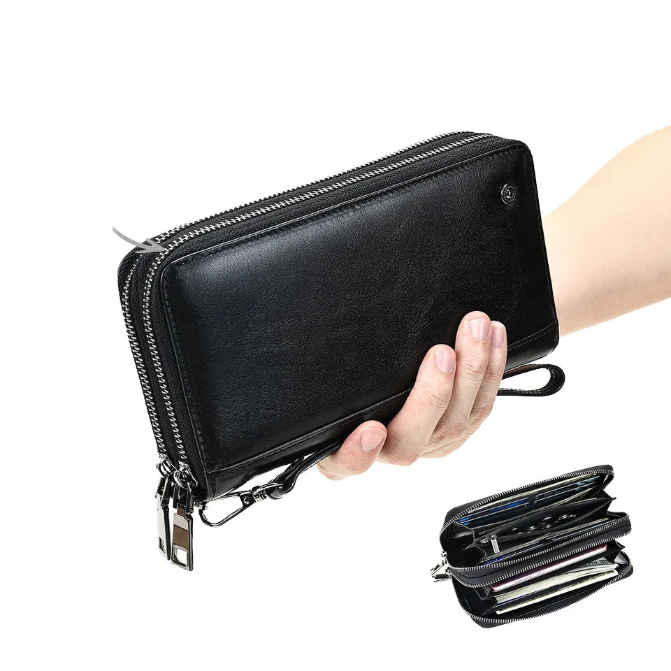 Men’s Leather Wallet - Zip-Around Wristlet with Phone Pocket