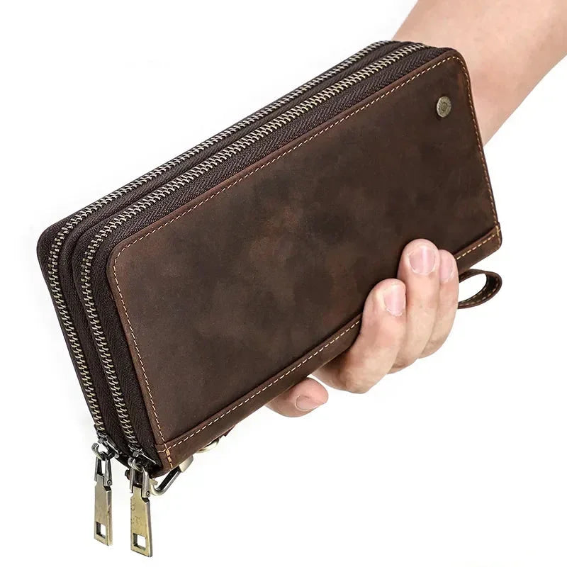 Men’s Leather Wallet - Zip-Around Wristlet with Phone Pocket