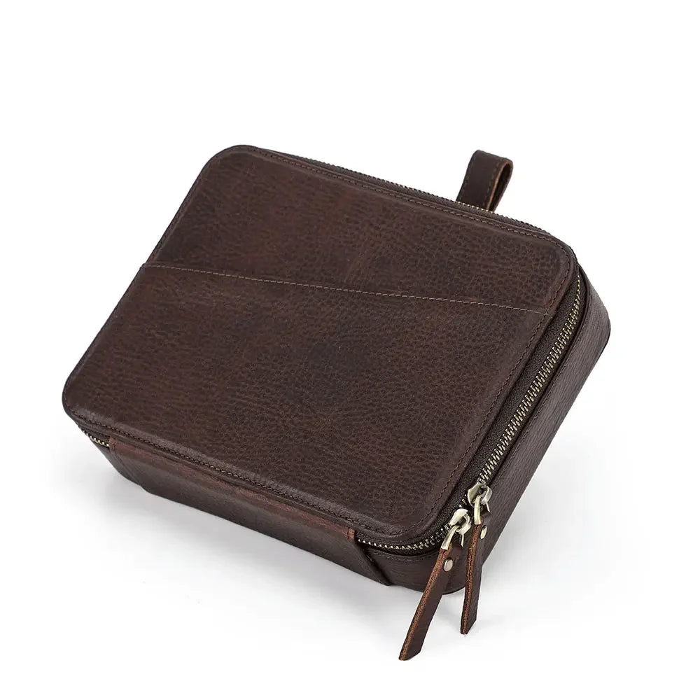 Men’s Leather Watch Case - 6-Slot Strap Organizer - Coffee