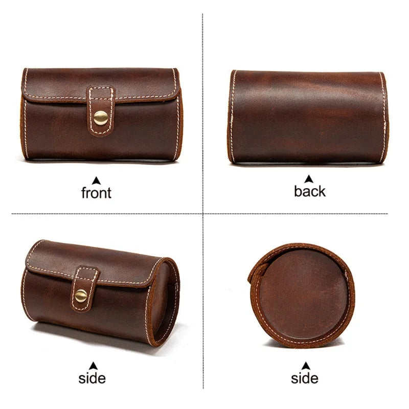 Men’s Leather Watch Roll - Travel Case for 2 or 3 Watches