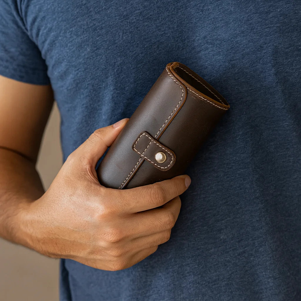 Men’s Leather Watch Roll - Travel Case for 2 or 3 Watches