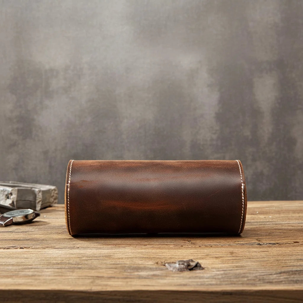 Men’s Leather Watch Roll - Travel Case for 2 or 3 Watches