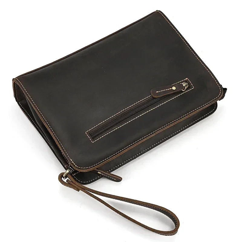 Men’s Leather Wrist Wallet - Zip Pocket Card & Cash Case
