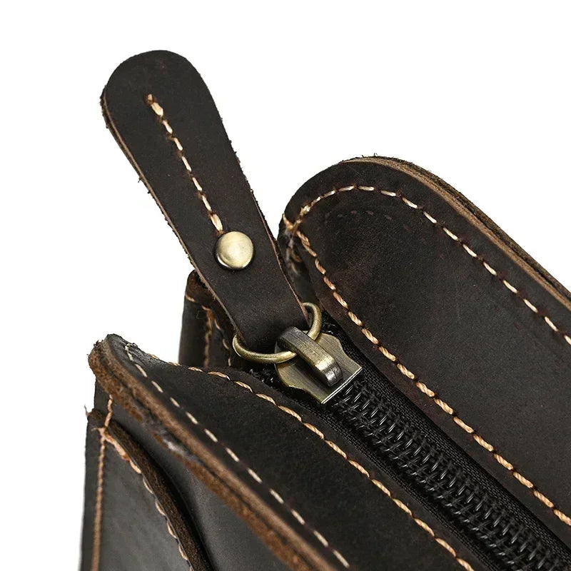 Men’s Leather Wrist Wallet - Zip Pocket Card & Cash Case