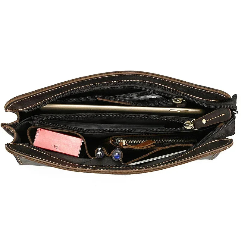 Men’s Leather Wrist Wallet - Zip Pocket Card & Cash Case
