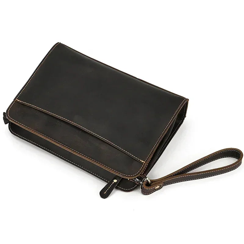 Men’s Leather Wrist Wallet - Zip Pocket Card & Cash Case
