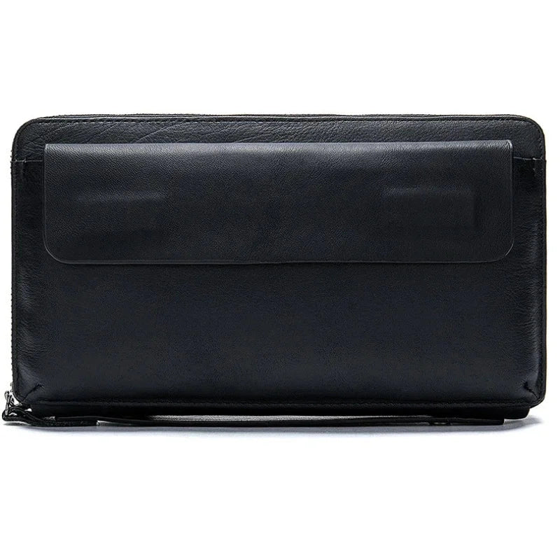 Men’s Leather Zip Wallet - Double Zip Smooth Clutch