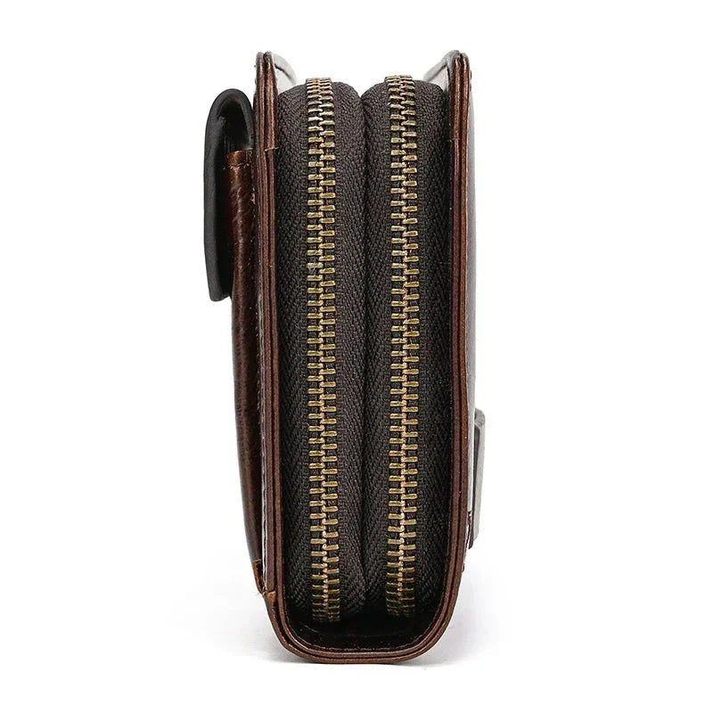 Men’s Leather Zip Wallet - Double Zip Smooth Clutch