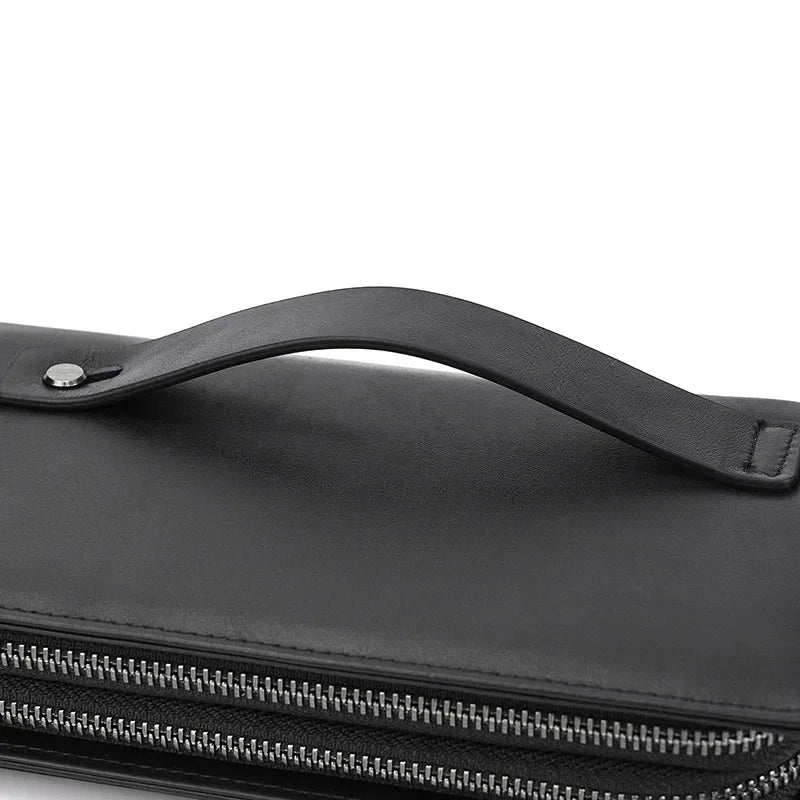 Men’s Leather Zip Wallet - Double Zip Smooth Clutch