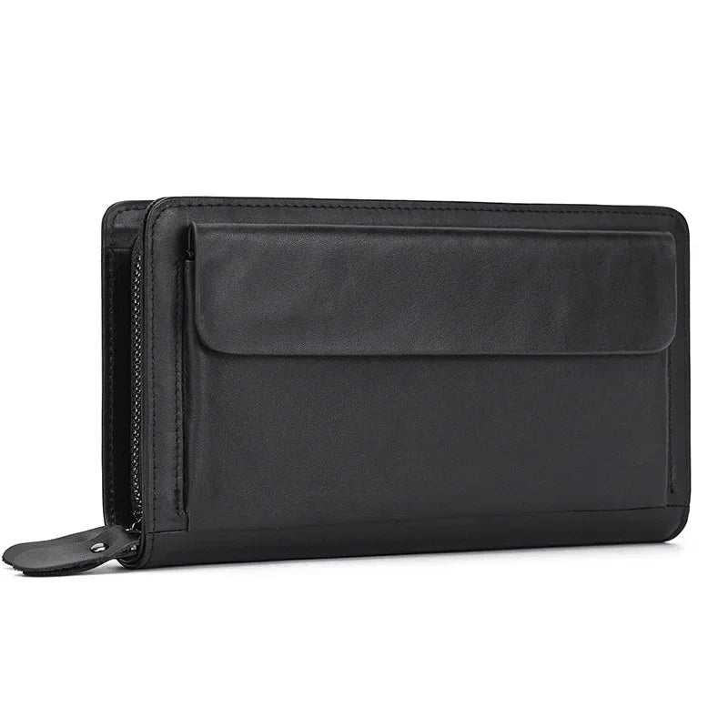 Men’s Leather Zip Wallet - Double Zip Smooth Clutch