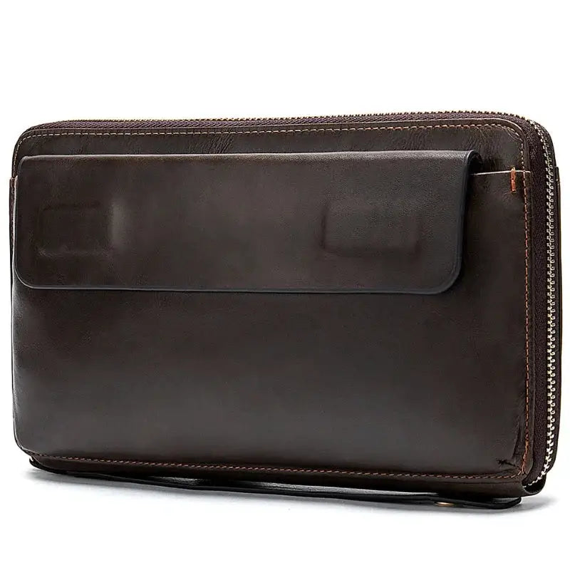 Men’s Leather Zip Wallet – Single or Double Zip Clutch - Single zip - Brown