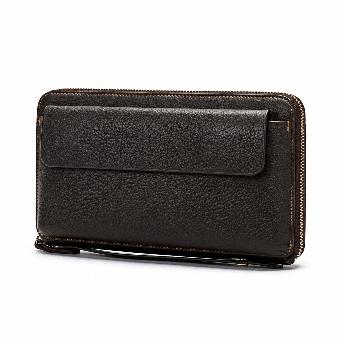 Men’s Leather Clutch Bag - Single Zip Wristlet - Brown