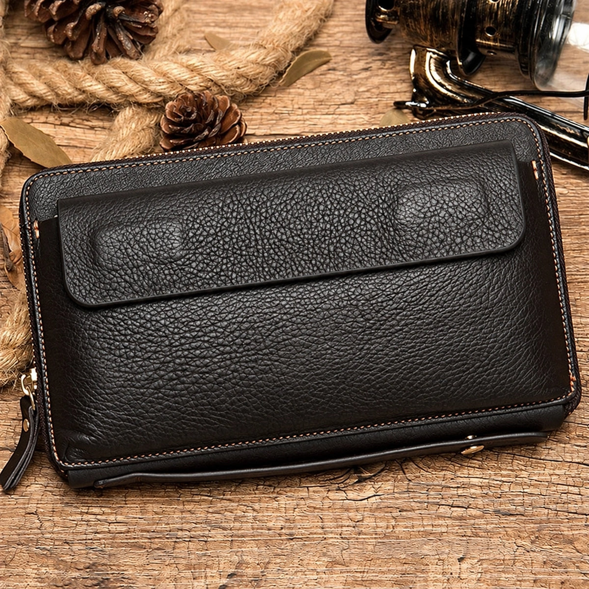 Men’s Leather Clutch Bag - Single Zip Wristlet