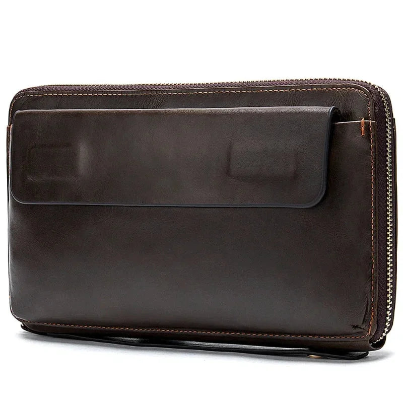 Men’s Leather Zip Wallet – Single or Double Zip Clutch - Single zip - Brown