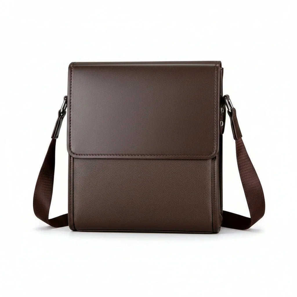 Men’s Messenger Bag - Vertical Organizer Design - Dark brown