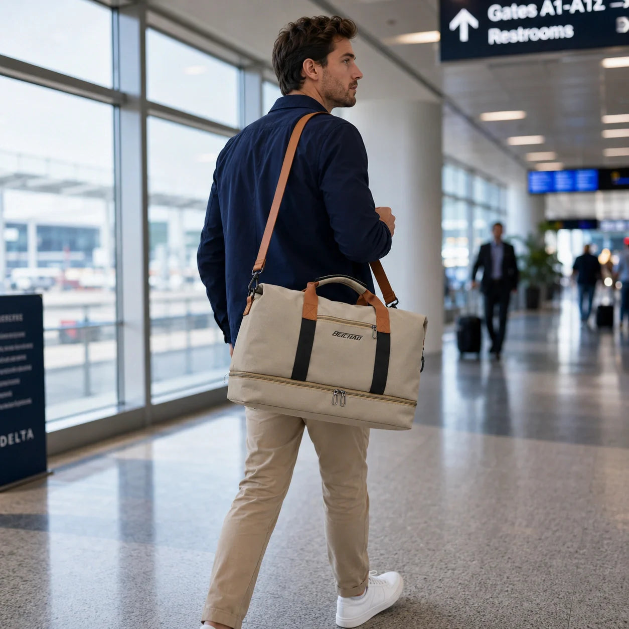 Men’s Nylon Duffle Bag - Trolley Strap Weekender with Shoe Pocket