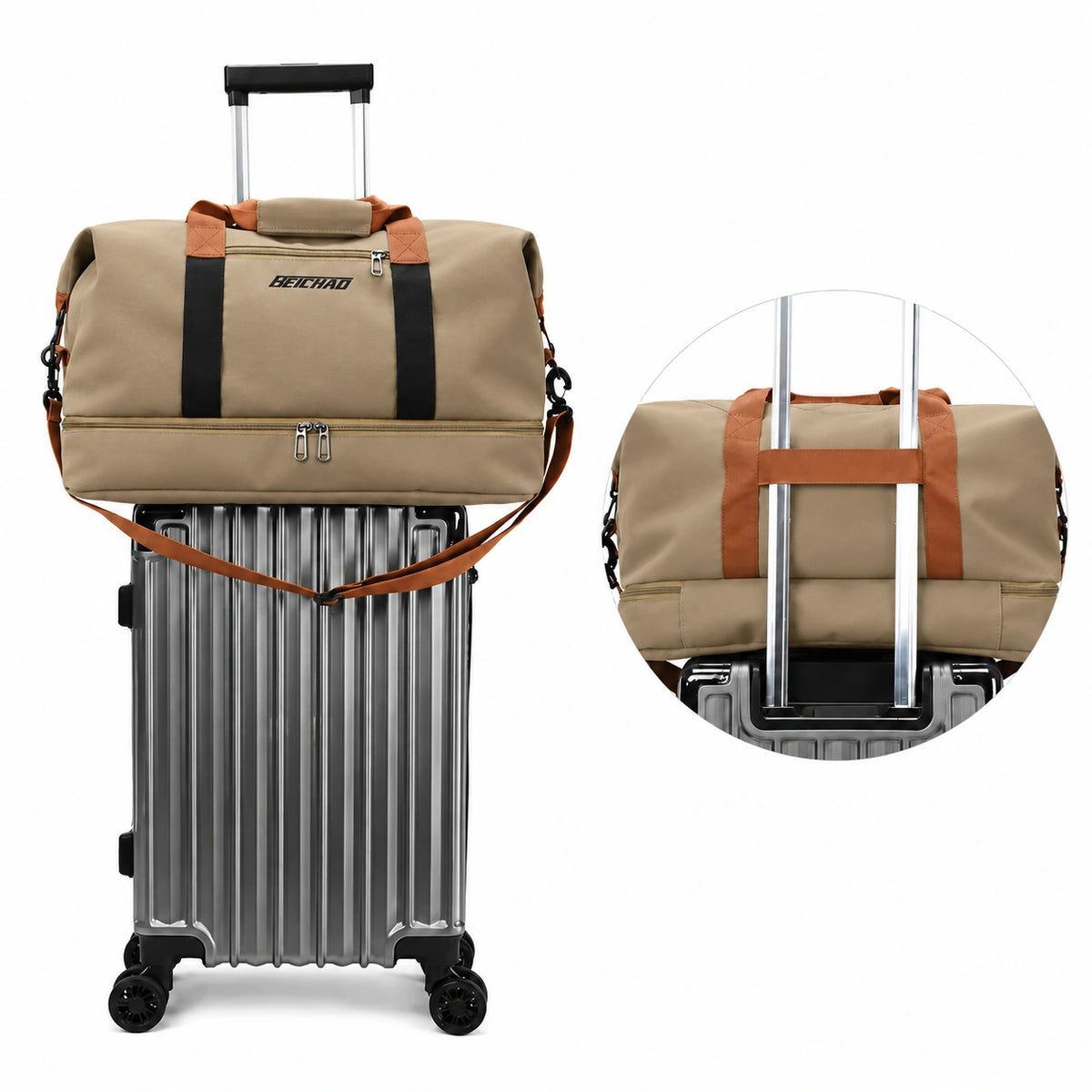 Men’s Nylon Duffle Bag - Trolley Strap Weekender with Shoe Pocket
