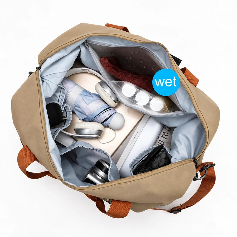 Men’s Nylon Duffle Bag - Trolley Strap Weekender with Shoe Pocket
