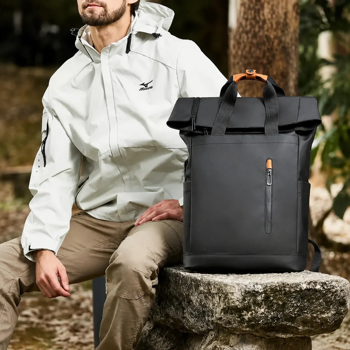 Men’s Roll-Top Backpack - USB Charging 15.6’’ Laptop Bag