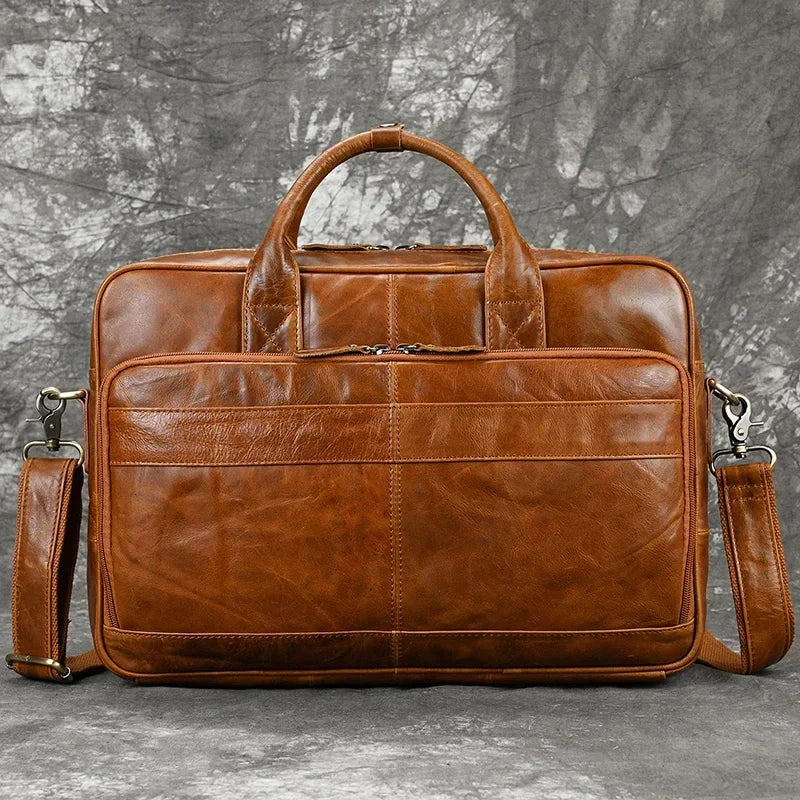 Men’s Polished Leather Briefcase – 15 Inch Professional Office Bag