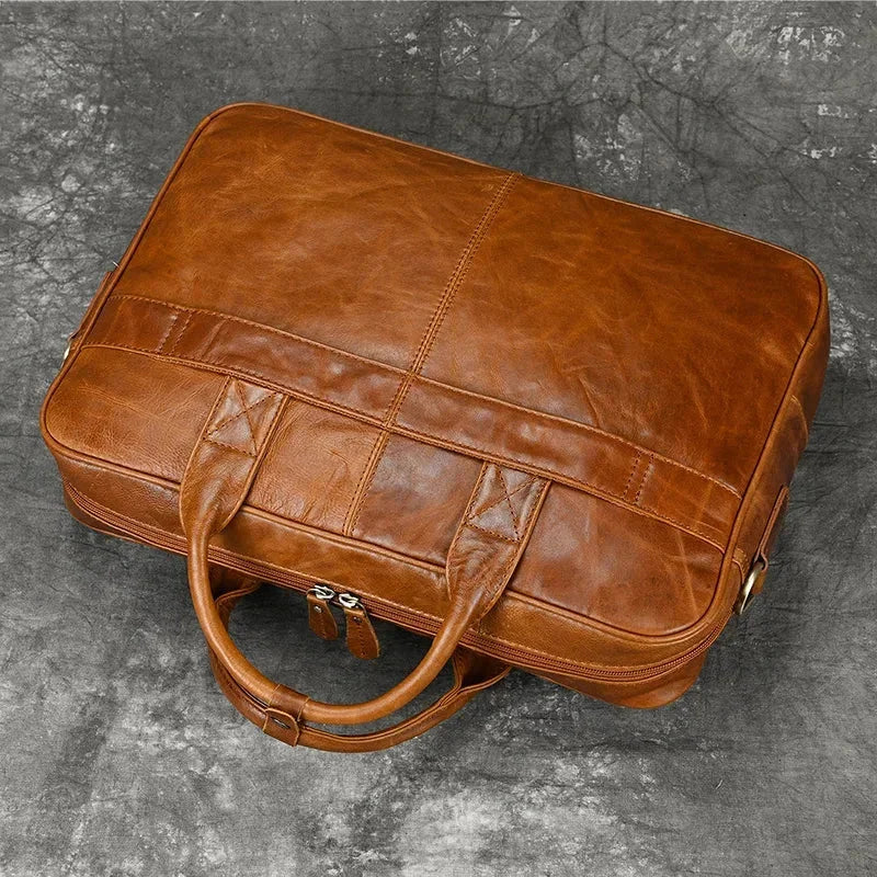 Men’s Polished Leather Briefcase – 15 Inch Professional Office Bag