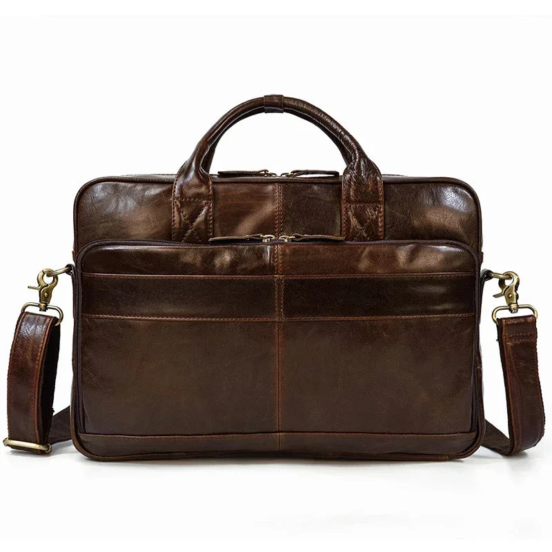 Men’s Polished Leather Briefcase – 15 Inch Professional Office Bag