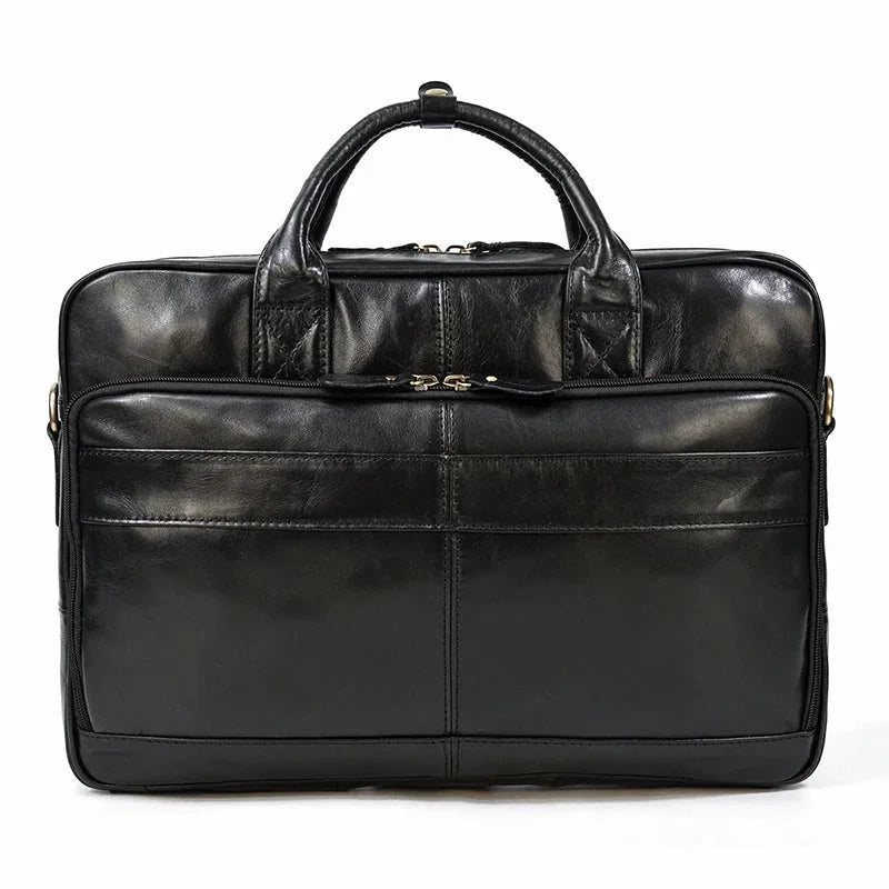 Men’s Polished Leather Briefcase – 15 Inch Professional Office Bag