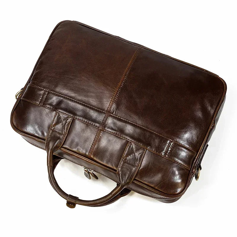 Men’s Polished Leather Briefcase – 15 Inch Professional Office Bag