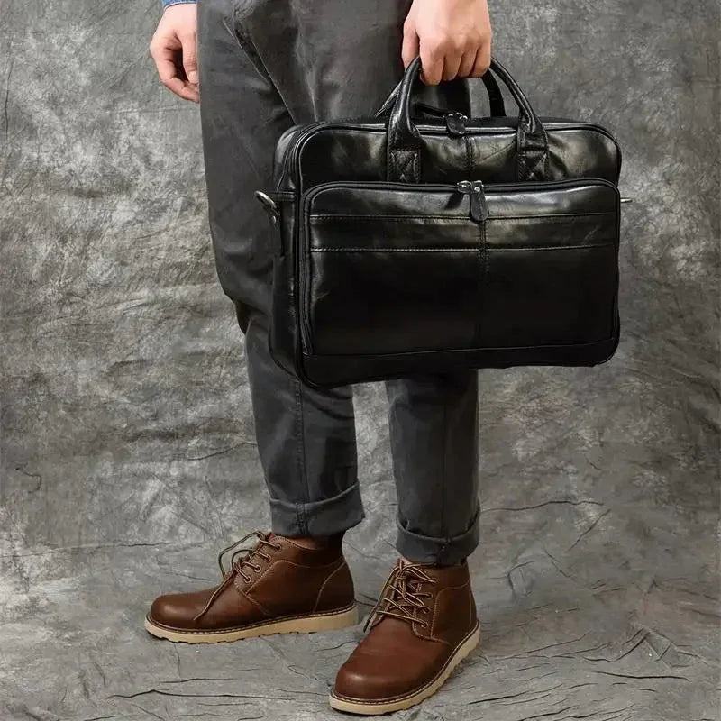 Men’s Polished Leather Briefcase – 15 Inch Professional Office Bag