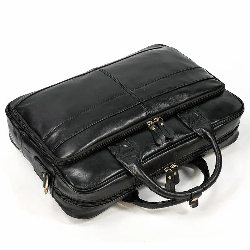Men’s Polished Leather Briefcase – 15 Inch Professional Office Bag
