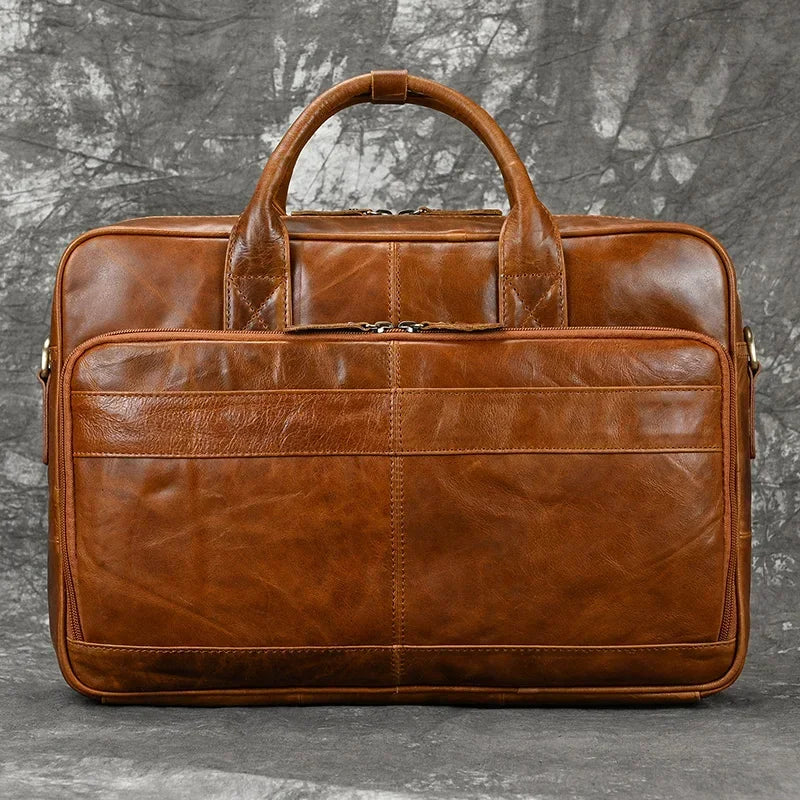 Men’s Polished Leather Briefcase – 15 Inch Professional Office Bag