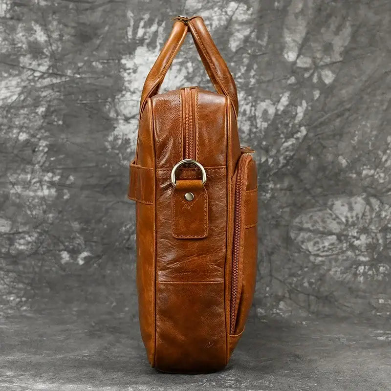 Men’s Polished Leather Briefcase – 15 Inch Professional Office Bag