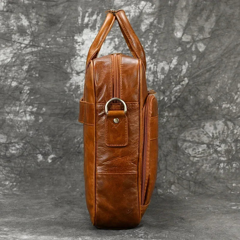 Men’s Polished Leather Briefcase – 15 Inch Professional Office Bag