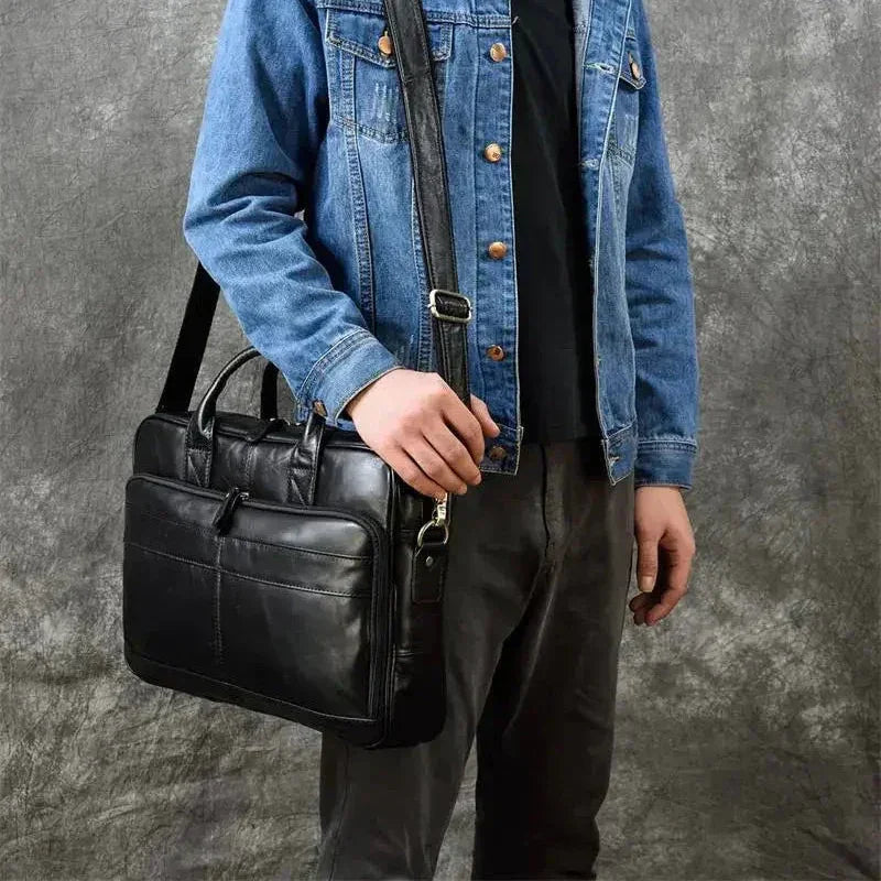 Men’s Polished Leather Briefcase – 15 Inch Professional Office Bag