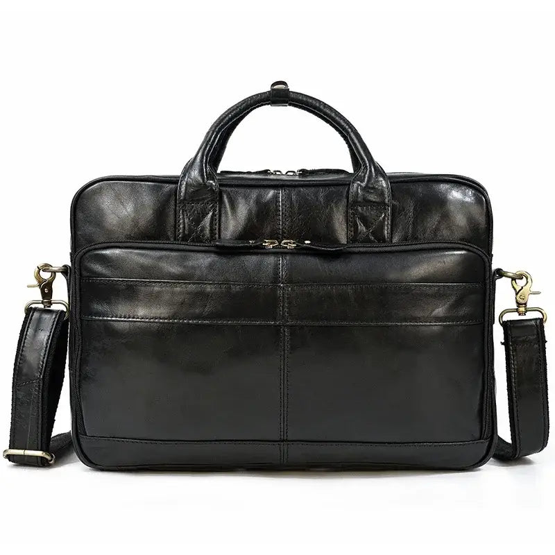 Men’s Polished Leather Briefcase – 15 Inch Professional Office Bag