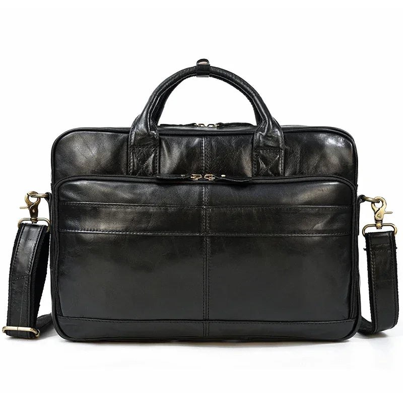 Men’s Polished Leather Briefcase – 15 Inch Professional Office Bag