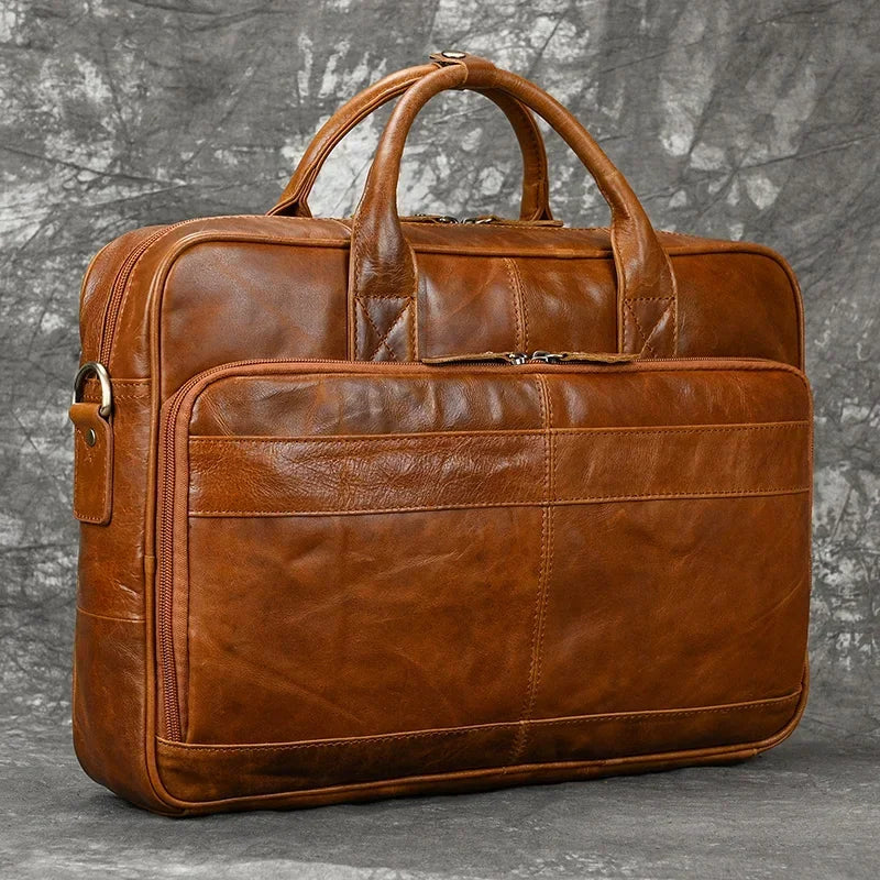 Men’s Polished Leather Briefcase – 15 Inch Professional Office Bag