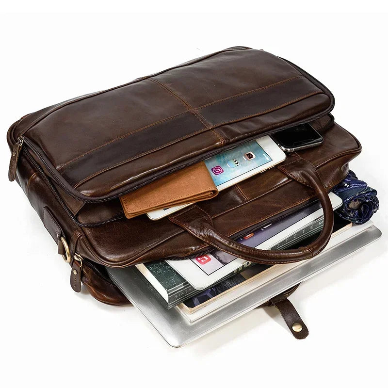 Men’s Polished Leather Briefcase – 15 Inch Professional Office Bag