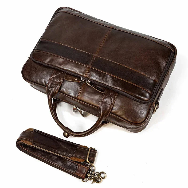 Men’s Polished Leather Briefcase – 15 Inch Professional Office Bag