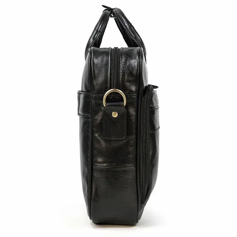 Men’s Polished Leather Briefcase – 15 Inch Professional Office Bag
