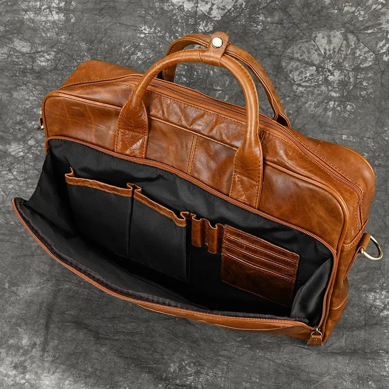 Men’s Polished Leather Briefcase – 15 Inch Professional Office Bag