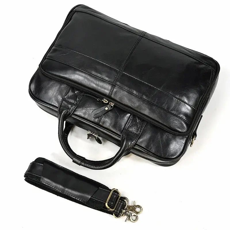 Men’s Polished Leather Briefcase – 15 Inch Professional Office Bag