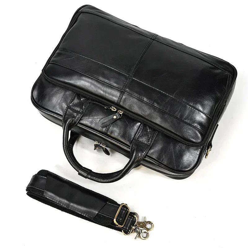 Men’s Polished Leather Briefcase – 15 Inch Professional Office Bag
