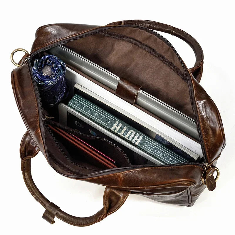 Men’s Polished Leather Briefcase – 15 Inch Professional Office Bag