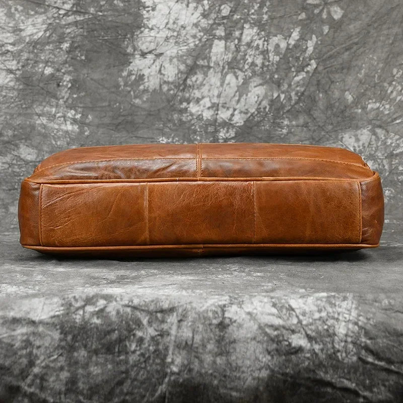 Men’s Polished Leather Briefcase – 15 Inch Professional Office Bag